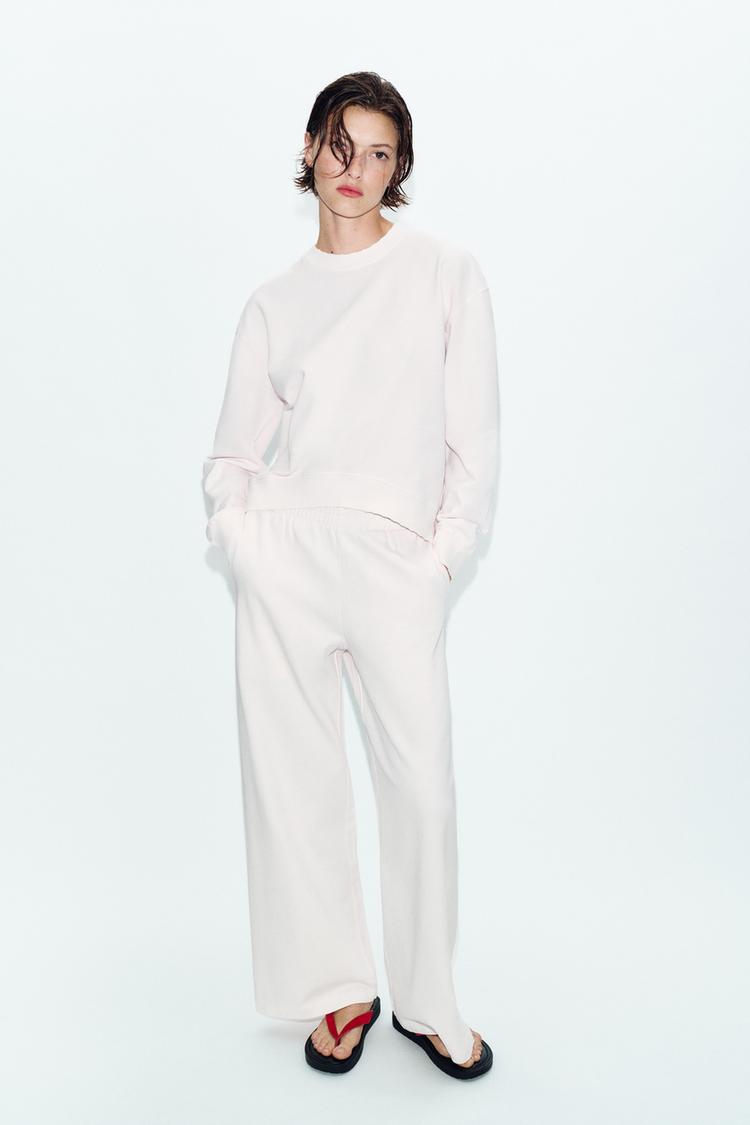 Zara Washed-Effect Wide-Leg Trousers (Pastel Pink)