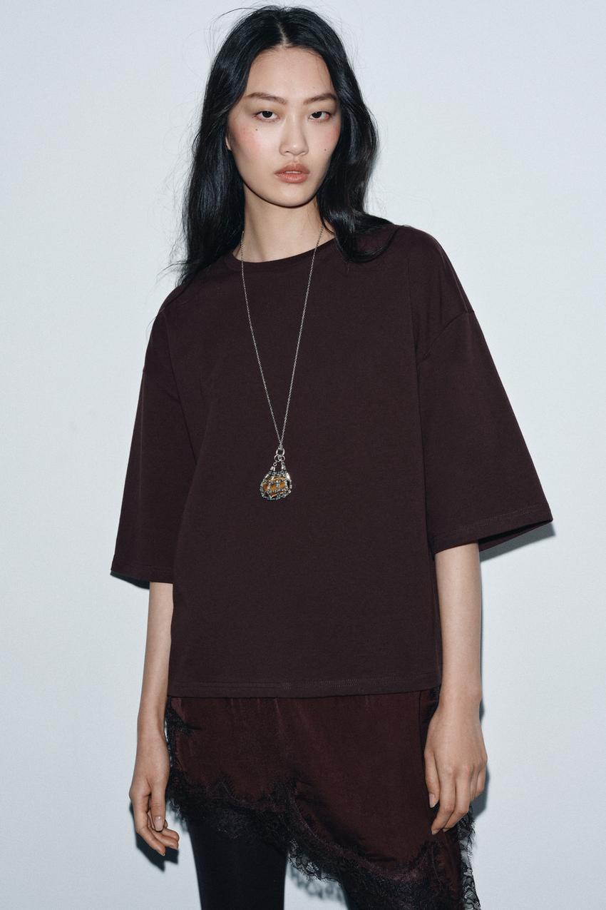 Zara Combined Lace T-Shirt (Chocolate)