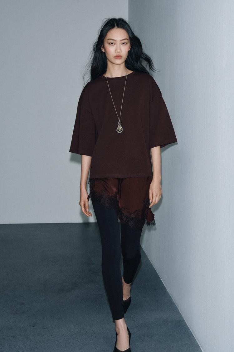 Zara Combined Lace T-Shirt (Chocolate)
