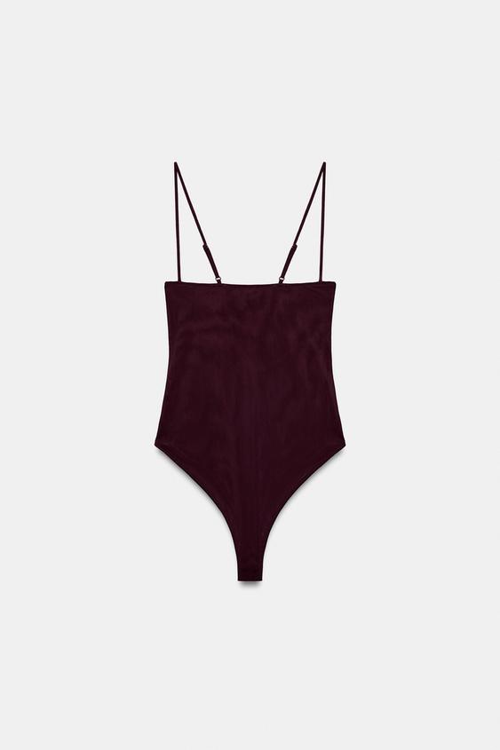 Zara Tulle Bodysuit with Gathering (Dark Aubergine)