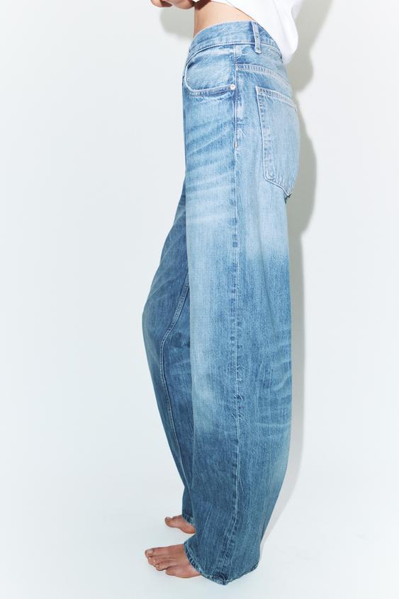 Zara TRF High-Waist Straight Leg Jeans (Light Blue)