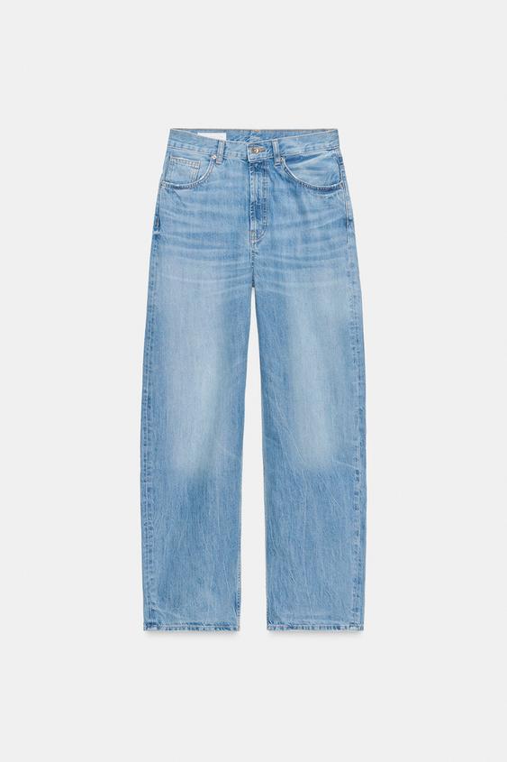 Zara TRF High-Waist Straight Leg Jeans (Light Blue)