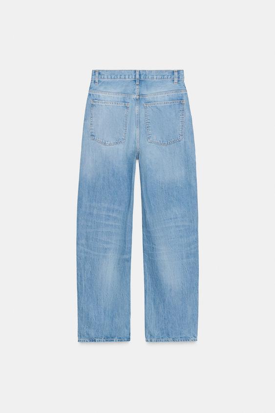 Zara TRF High-Waist Straight Leg Jeans (Light Blue)