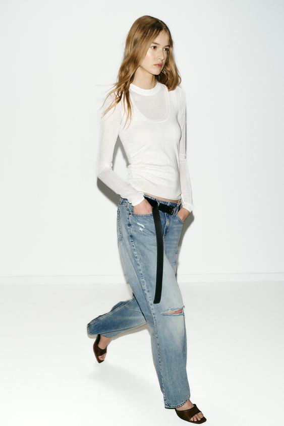 Zara Z1975 Straight Low-Rise Ripped Jeans (Indigo)