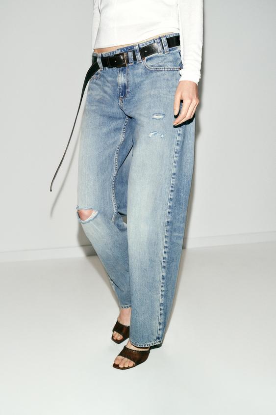 Zara Z1975 Straight Low-Rise Ripped Jeans (Indigo)