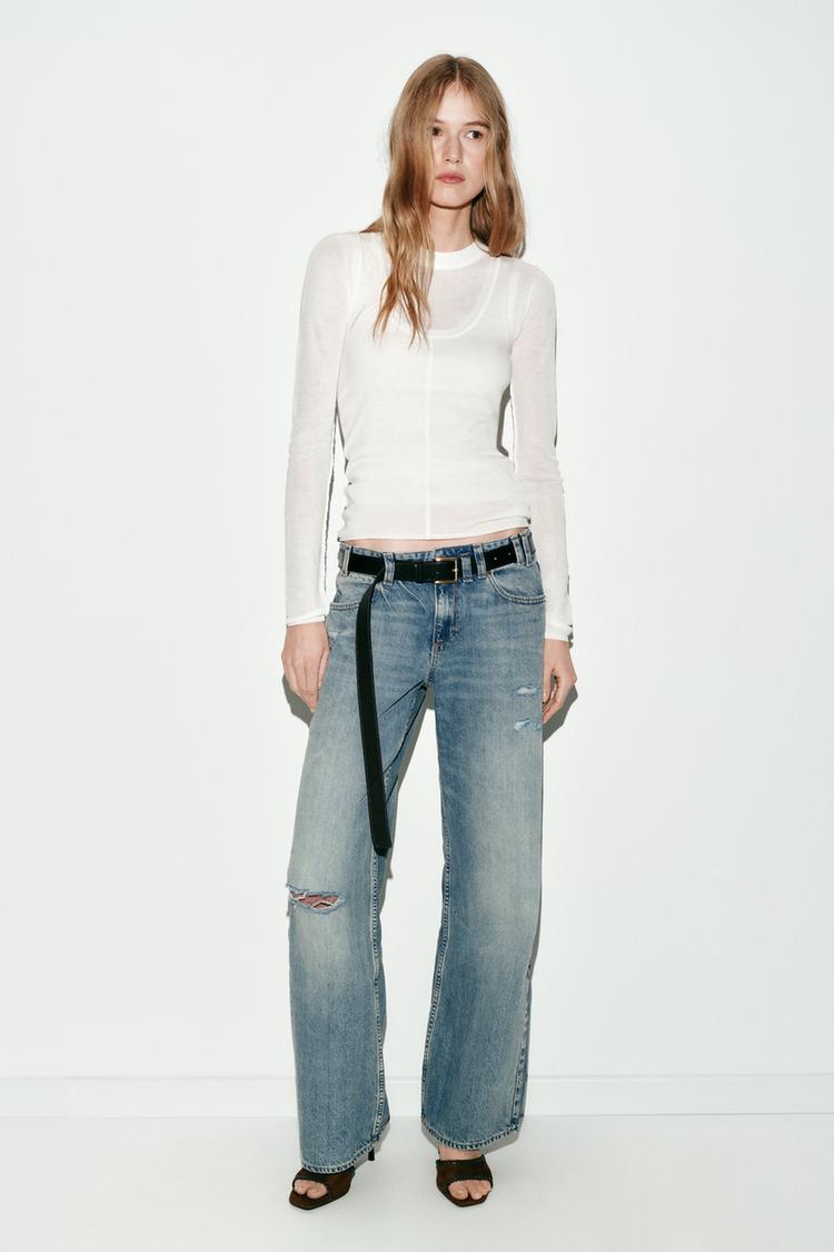 Zara Z1975 Straight Low-Rise Ripped Jeans (Indigo)