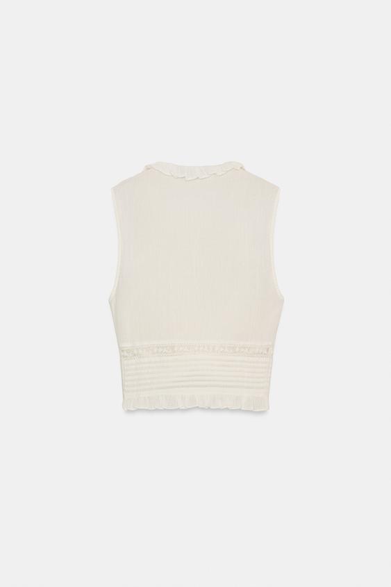 Zara Embroidered Gauze Top (Oyster-White)
