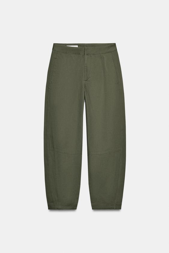 Zara Herringbone Barrel Trousers