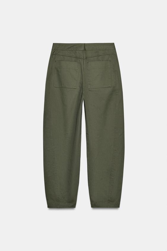 Zara Herringbone Barrel Trousers