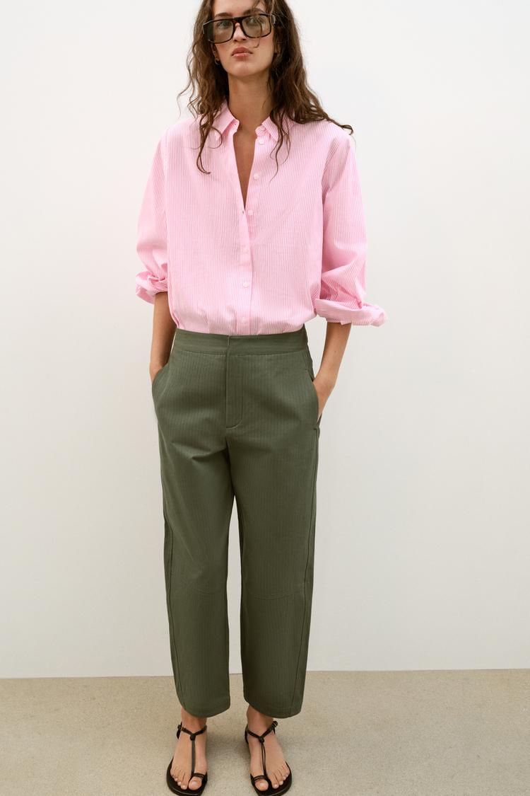 Zara Herringbone Barrel Trousers