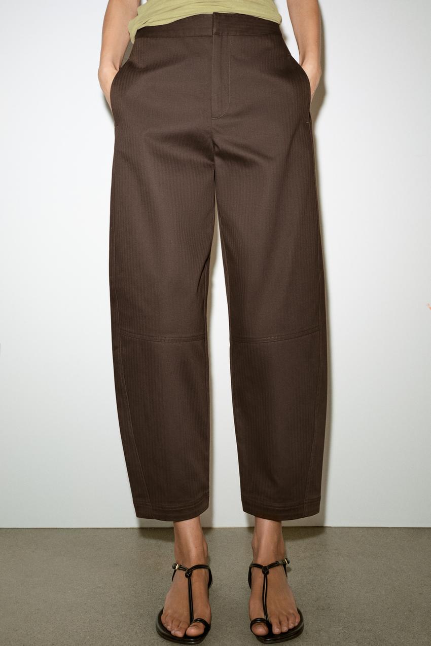 Zara Herringbone Barrel Trousers