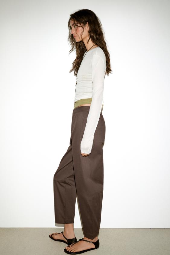 Zara Herringbone Barrel Trousers