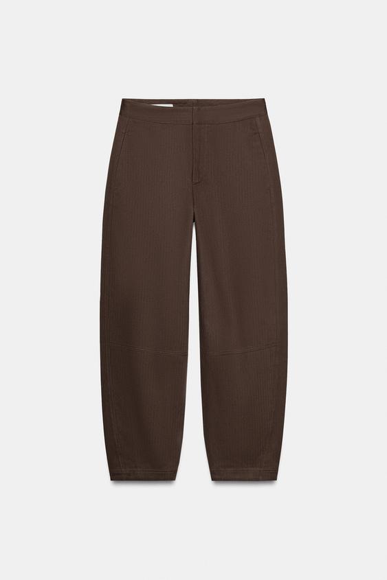 Zara Herringbone Barrel Trousers