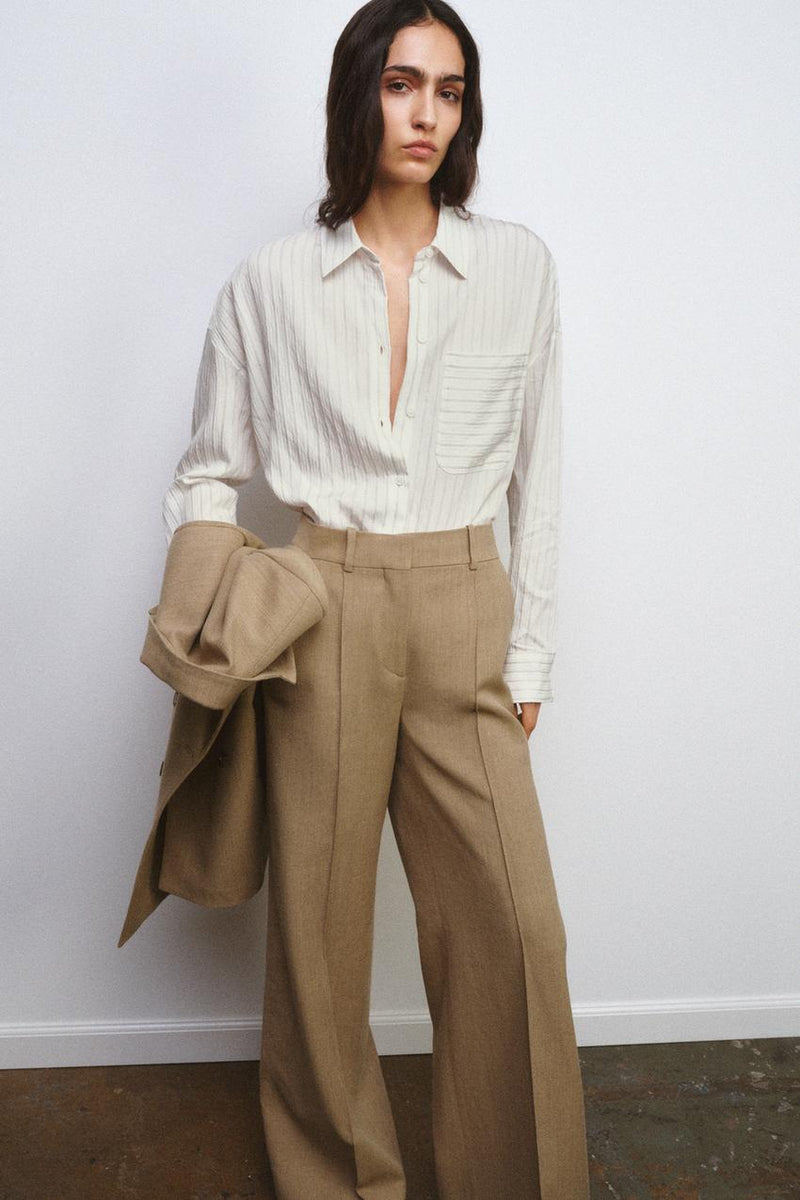 Zara ZW Collection Flowing Striped Shirt (Ecru)