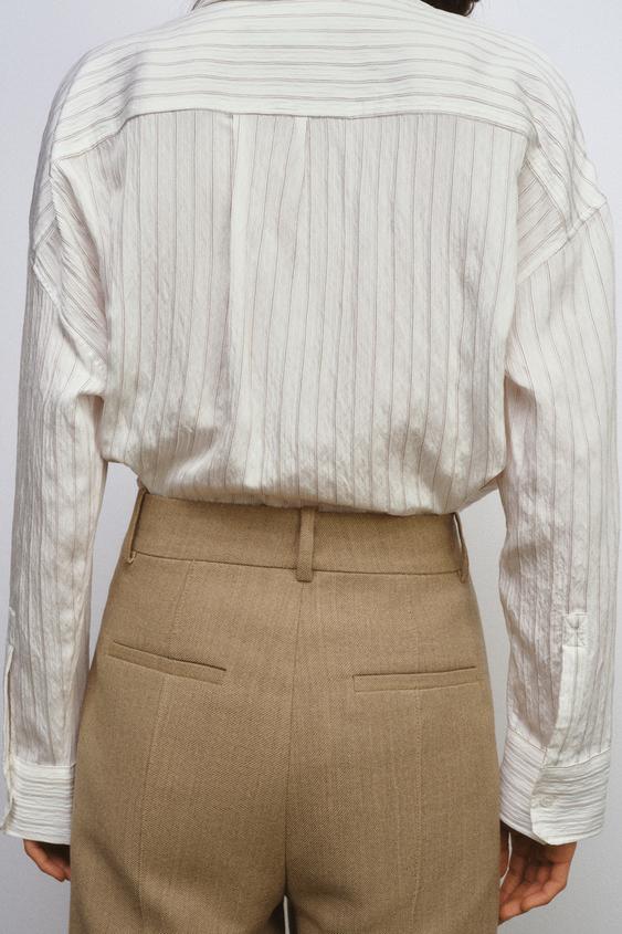 Zara ZW Collection Flowing Striped Shirt (Ecru)