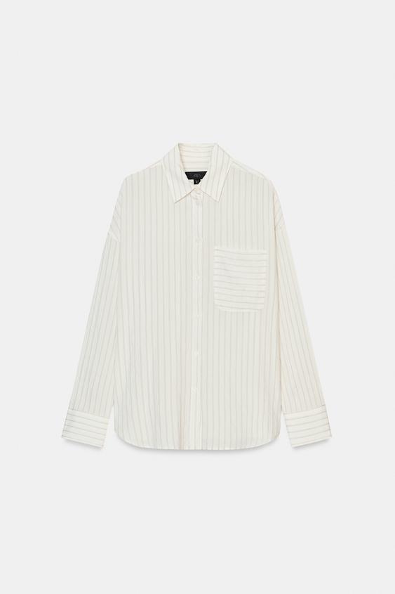 Zara ZW Collection Flowing Striped Shirt (Ecru)