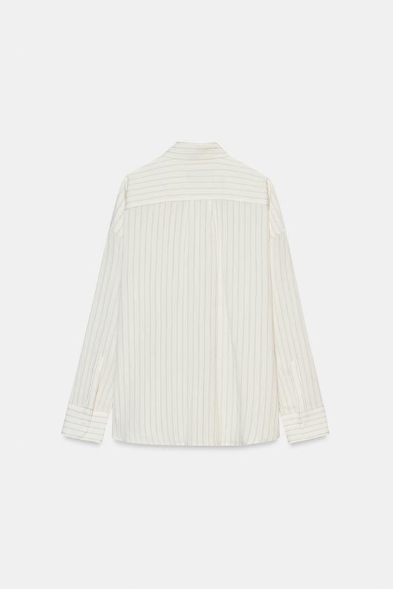 Zara ZW Collection Flowing Striped Shirt (Ecru)
