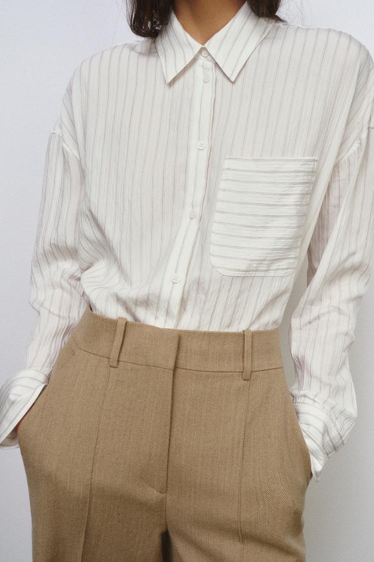 Zara ZW Collection Flowing Striped Shirt (Ecru)