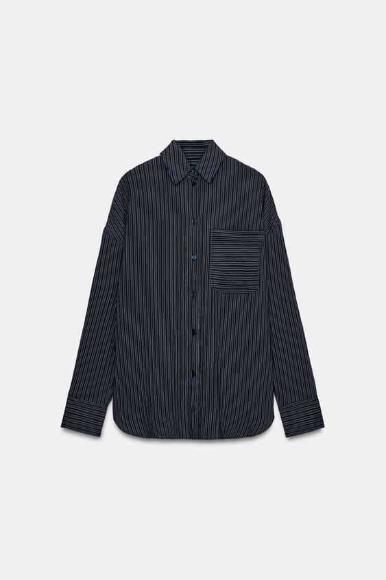 Zara ZW Collection Striped Flowing Shirt (Navy Blue)