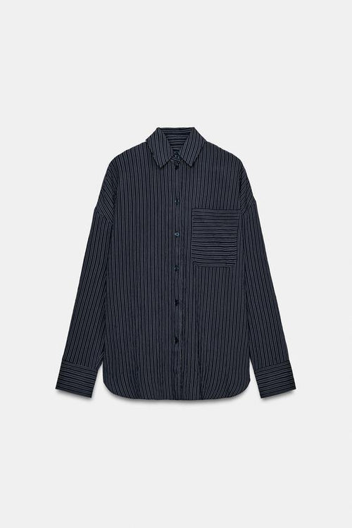 Zara ZW Collection Striped Flowing Shirt (Navy Blue)