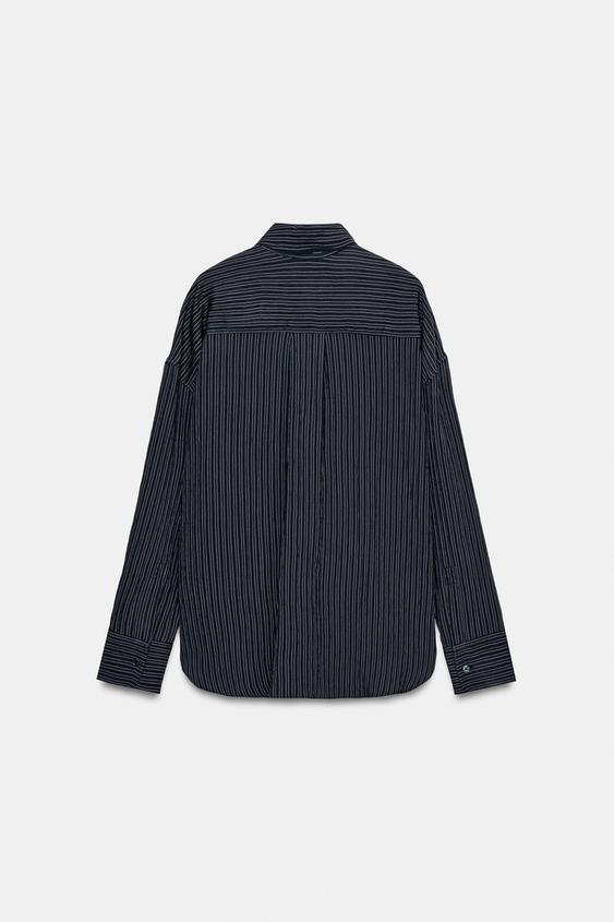 Zara ZW Collection Striped Flowing Shirt (Navy Blue)