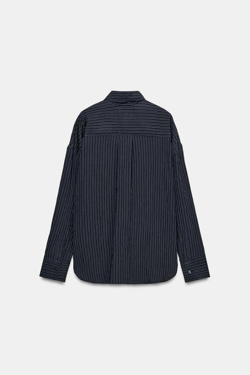 Zara ZW Collection Striped Flowing Shirt (Navy Blue)