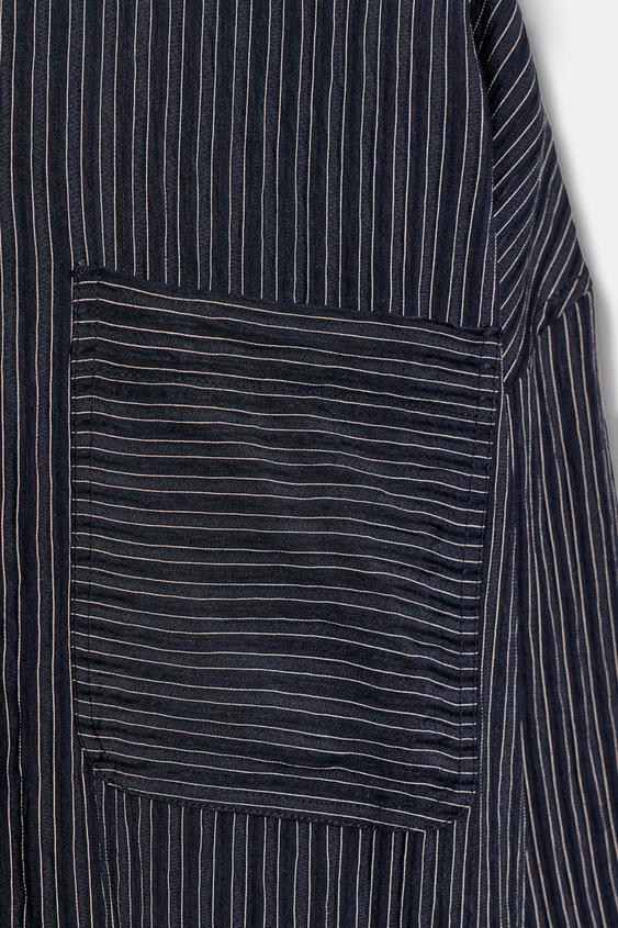 Zara ZW Collection Striped Flowing Shirt (Navy Blue)