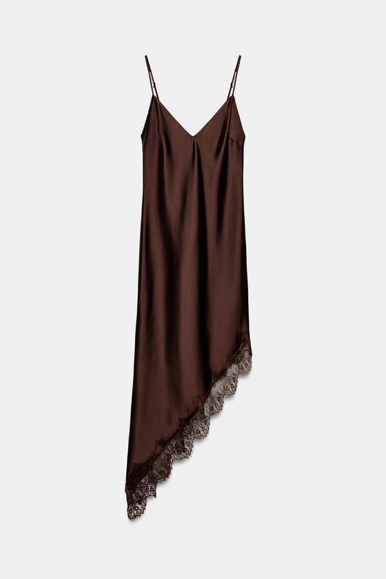 Zara Satin Lace Dress (Dark Mink)