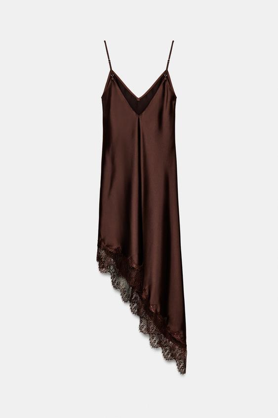 Zara Satin Lace Dress (Dark Mink)