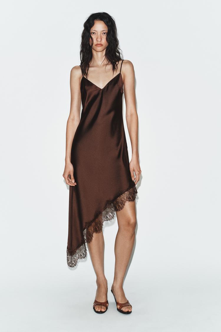 Zara Satin Lace Dress (Dark Mink)