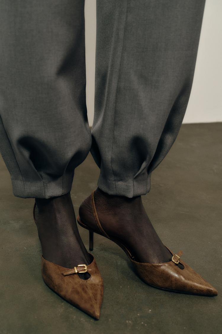 Zara Buckled Slingback Shoes (Brown)