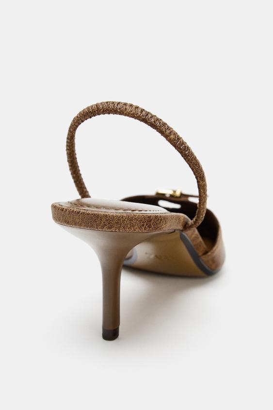 Zara Buckled Slingback Shoes (Brown)