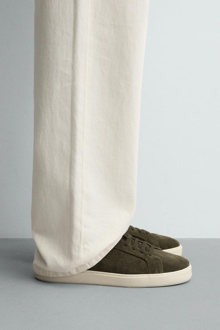 Zara Leather Trainers (Khaki Green)