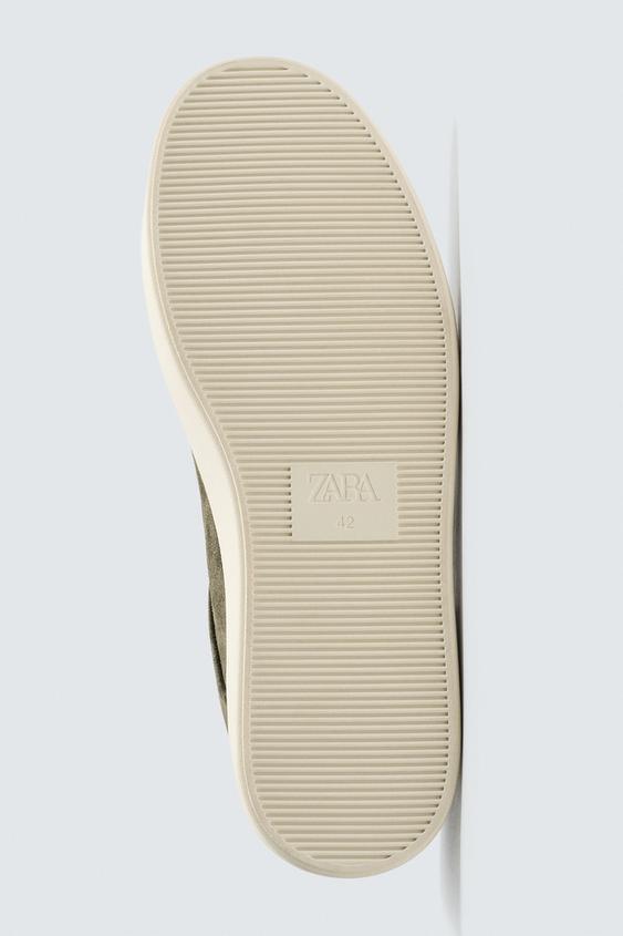 Zara Leather Trainers (Khaki Green)