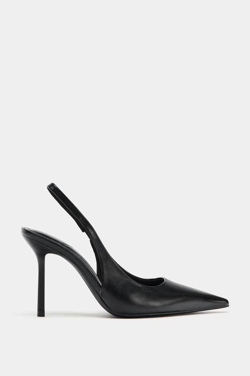 Zara High-Heel Slingback Shoes (Black)