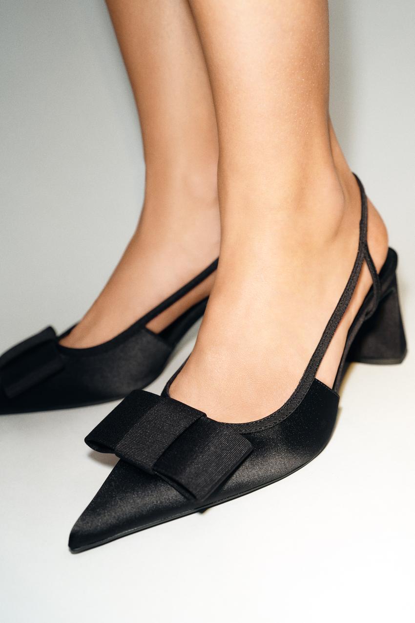 Zara Slingback Heels with Bow Detail (Black)