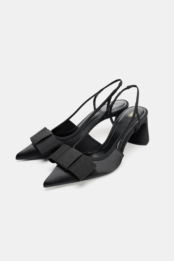 Zara Slingback Heels with Bow Detail (Black)