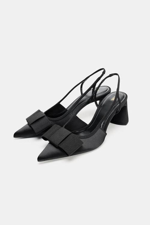 Zara Slingback Heels with Bow Detail (Black)