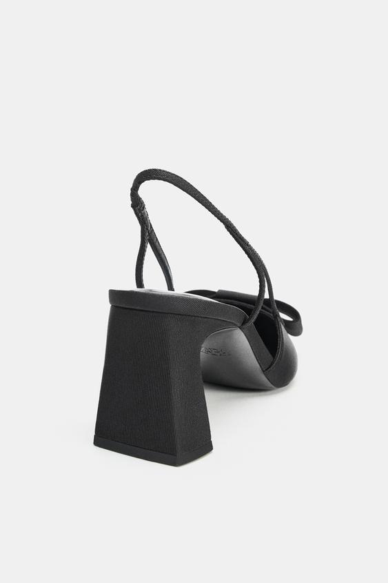 Zara Slingback Heels with Bow Detail (Black)