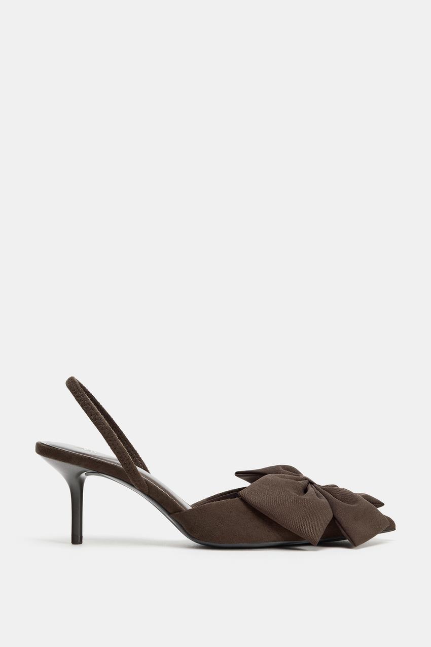Zara Heeled Shoes with Bow Detail (Brown)