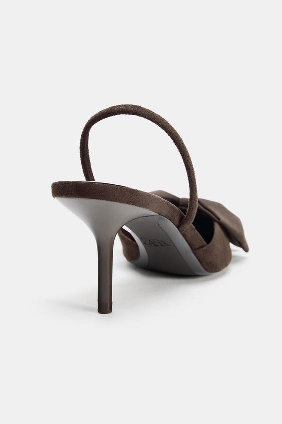Zara Heeled Shoes with Bow Detail (Brown)