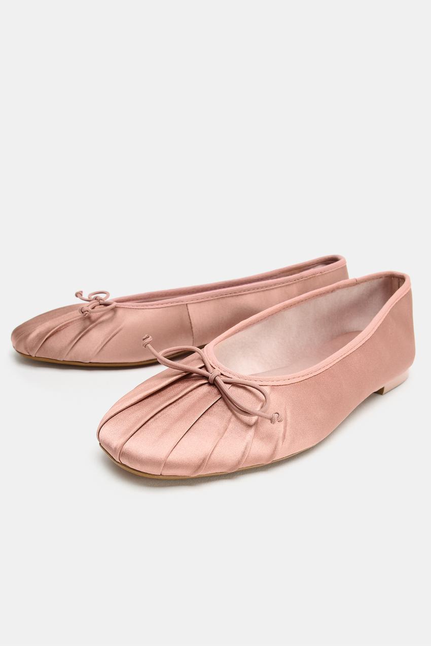 Zara Satin Ballet Flats with Bow (Pink)