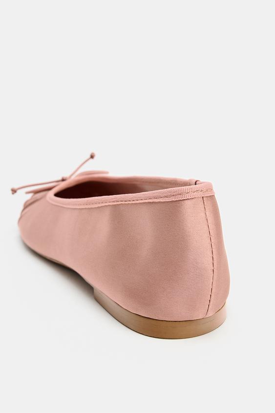 Zara Satin Ballet Flats with Bow (Pink)
