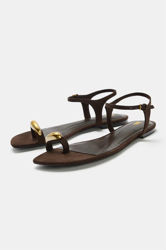 Zara Sandals with Metal Detail (Brown)