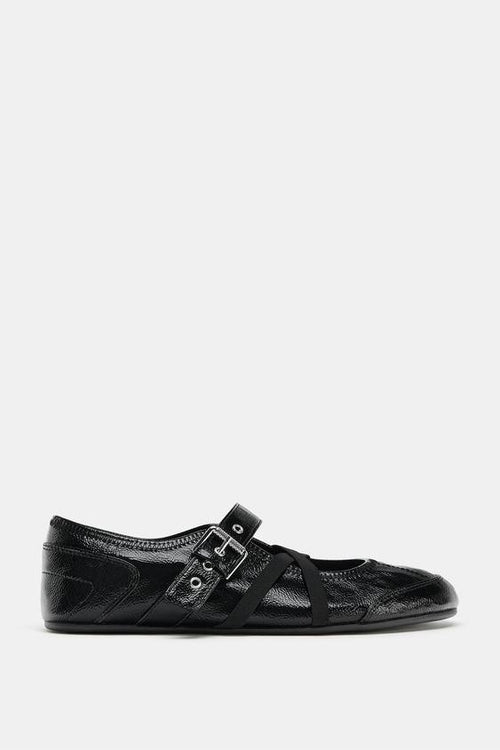 Zara Patent Effect Ballerina Shoes with Buckles (Black)