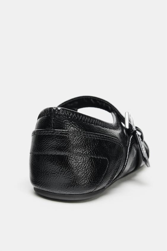 Zara Patent Effect Ballerina Shoes with Buckles (Black)