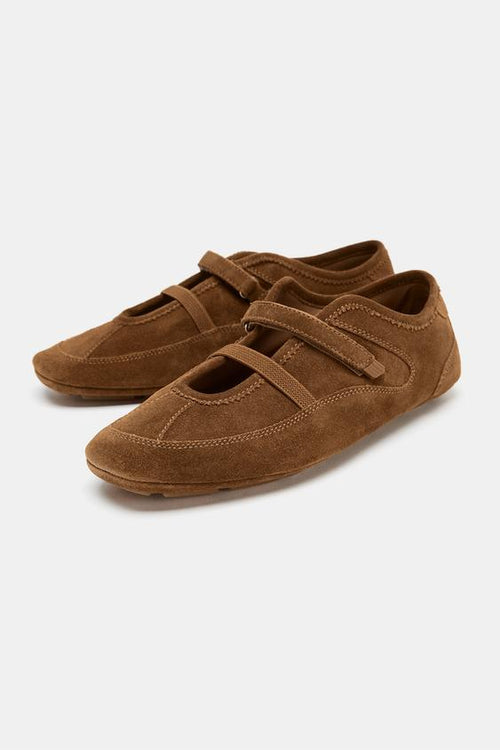 Zara Sporty Split Suede Ballet Flats (Brown)