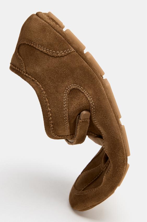 Zara Sporty Split Suede Ballet Flats (Brown)