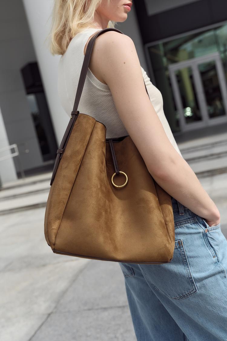 Zara Maxi Bucket Bag with Metal Ring (Dark Tan)