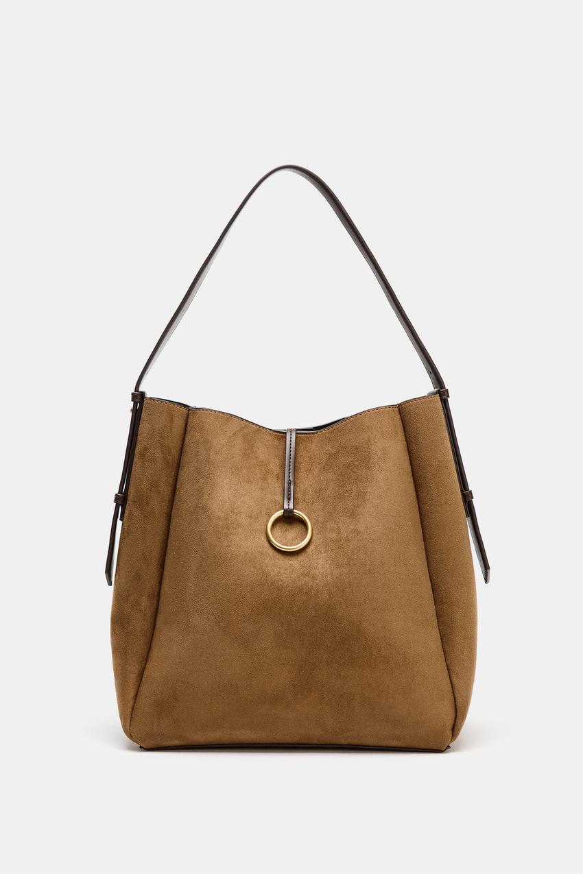Zara Maxi Bucket Bag with Metal Ring (Dark Tan)